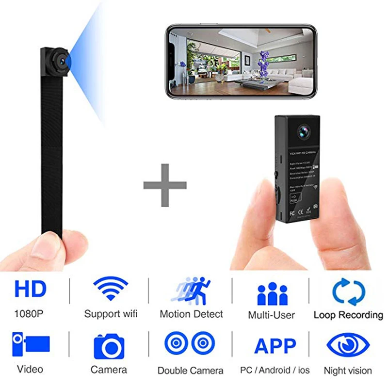 

1080P Double lens Camera Wireless HD Mini Wifi Camcorder Motion Night Vision IP P2P Nanny Camera DVR Detection Home Security Cam