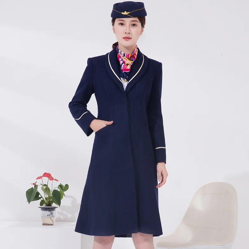 

Wool Women High Quality Plus Size Loose Elegant Single Breasted Woolen Coat Woman Business Casual Coats flight attendant Uniform
