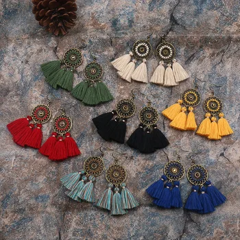 

7Pairs/lot Tassel Earrings Set For Women Vintage Bohemian Earring 2019 Fashion Jewelry Earrings Drop Sets Hand knit Long Tassels