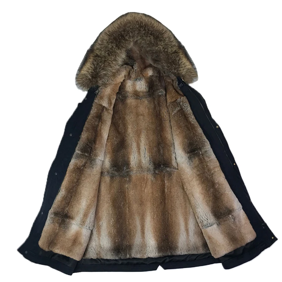 Мужская парка с мехом кролика теплая зимняя воротником из меха енота и