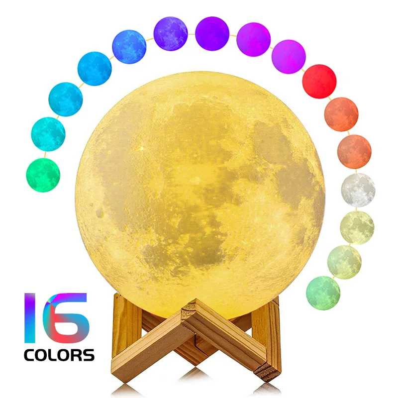Moon Lamp 3D Printing Children's Night Light 16/2 Color Change Touch and Remote Control Galaxy LED Moon Light as Gifts