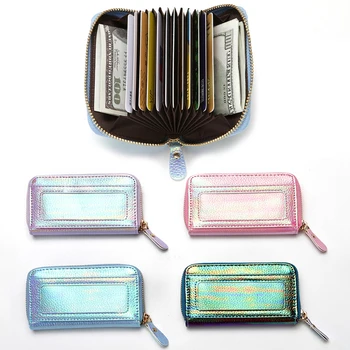 

Business Card Holder Wallet Women ID Card Organizer PU Leather Double Zipper Coin Pocket Card Cash Case Mini Purse Hand Bag