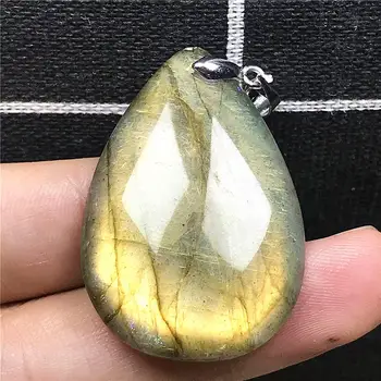 

Natural Yellow Light Labradorite Necklace Pendant Jewelry For Woman Man Crystal Silver 39x27x6mm Moonstone Beads Gemstone AAAAA