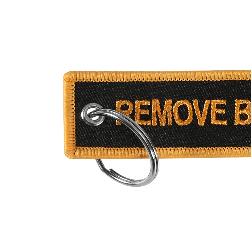 Keychain for Cars and Motorcycles Embroidery REMOVE BEFORE FLIGHT Black Gold Key Chain Key Safety Tag Fashion Jewelry Keychains (6)