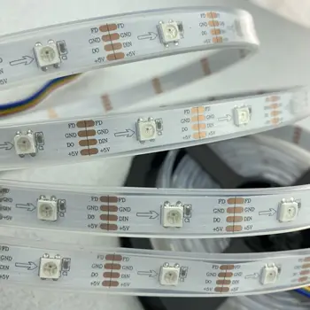 

4wires(with returned signal) addressable 5m 30LEDs/m DC5V WS2812B led pixel strip;waterproof in silicon tube;IP66;WHITE PCB