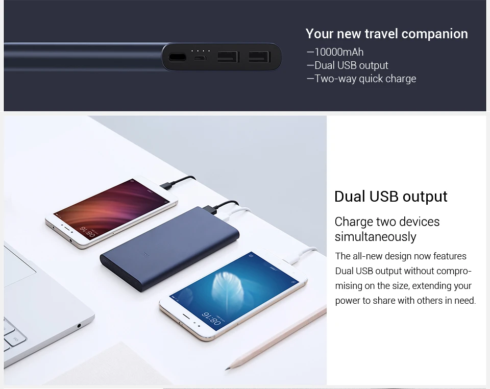 10000mAh Xiaomi Mi Powerbank 2 PLM09ZM External Battery PowerBank Xiaomi 18W Quick Charge Power bank Xiaomi with Dual USB Output