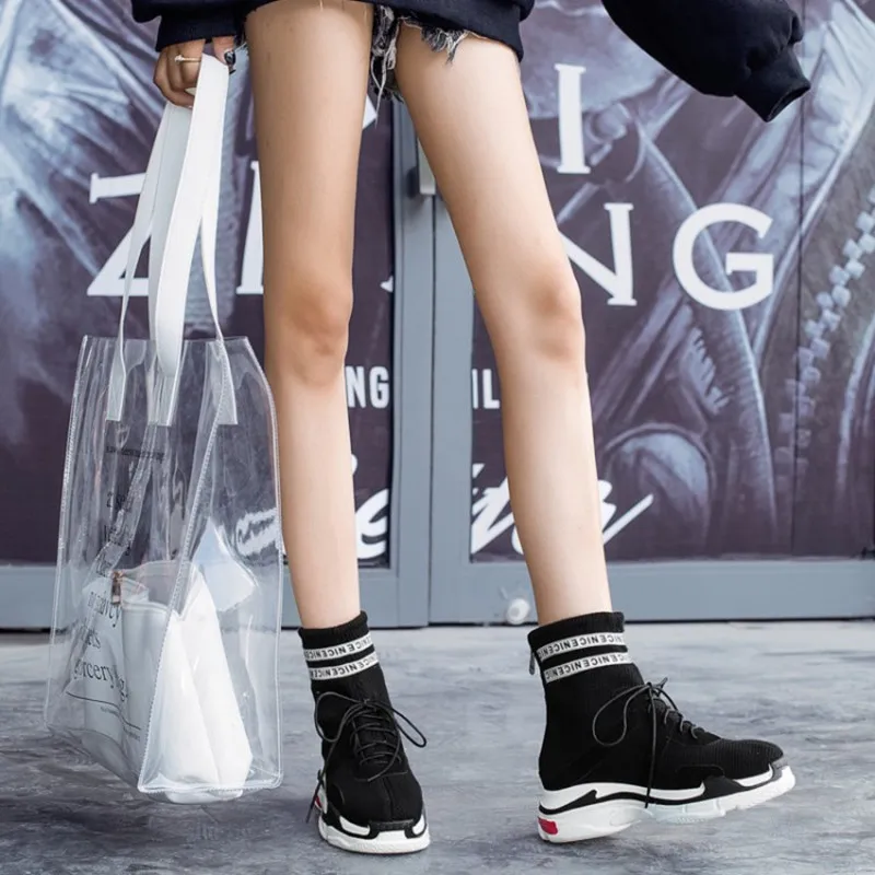 Женская Вулканизированная обувь женские кроссовки на платформе со шнуровкой, зимние носки с молнией сзади большой размер 33-46 WMXYZQXD