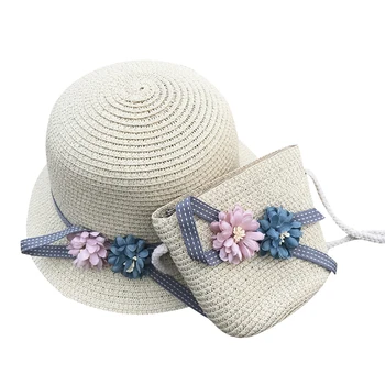 

Straw Hats Girls Kids Sun Hats Summer Beach Hats Straw Woven Pocket Beige