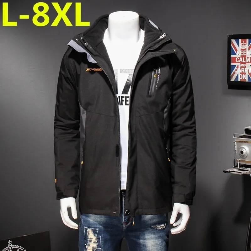 

high quality 8XL Winter Jacket Men Waterproof Warm 2in1 Parkas Mens Windproof Detachable Hood Thick Winter Coat Outwear Overcoat