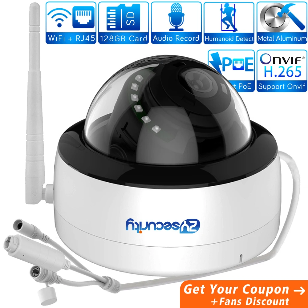 H.265 5MP WiFi PoE Dome IP Camera Indoor AI Humanoid Detection Area Alarm Cloud Audio Metal CCTV Video Surveillance Camera XMEye