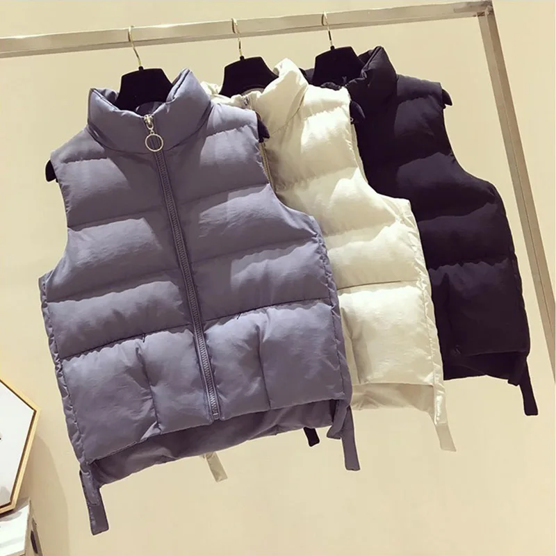 

Women Autumn Winter Vest Padded Warm Coat Short Style Casual Outwear Zipper Pockets Sleeveless Jacket Female Waistcoat