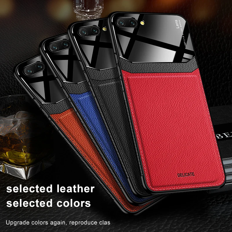 

New Case For Huawei Honor 10 10 Lite Case Splicing Leather Luxury Soft Back Cover