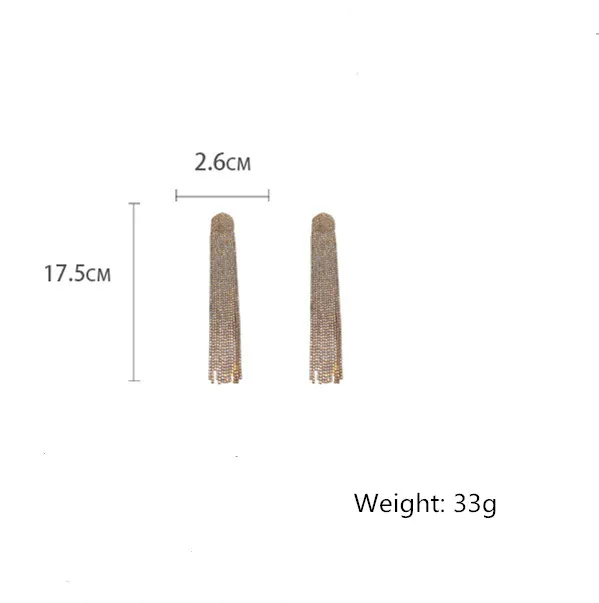 Long Tassel Full Rhinestone Drop Earrings Crystal Dangle Earrings