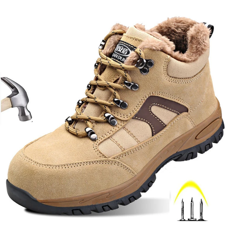 

Mens Steel-Toe Cap Work Safety Boots Winter Warm Desert Boots Indestructible Protective Sneakers Outdoor Military Tactical Boots