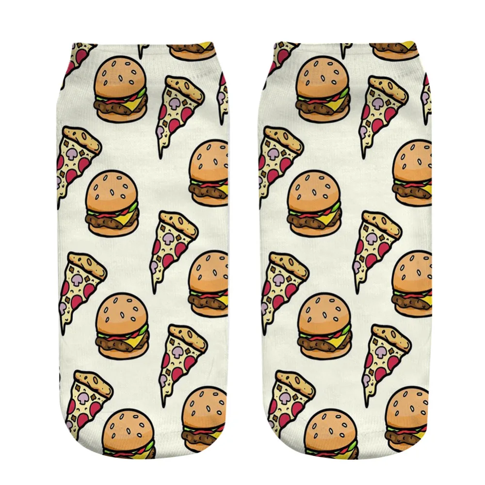 

1 Pair Soft Socks Hamburger pizza Cotton Socks Creative Colorful Striped Dot Pattern Jacquard Art Casual Socks for Men 19cm