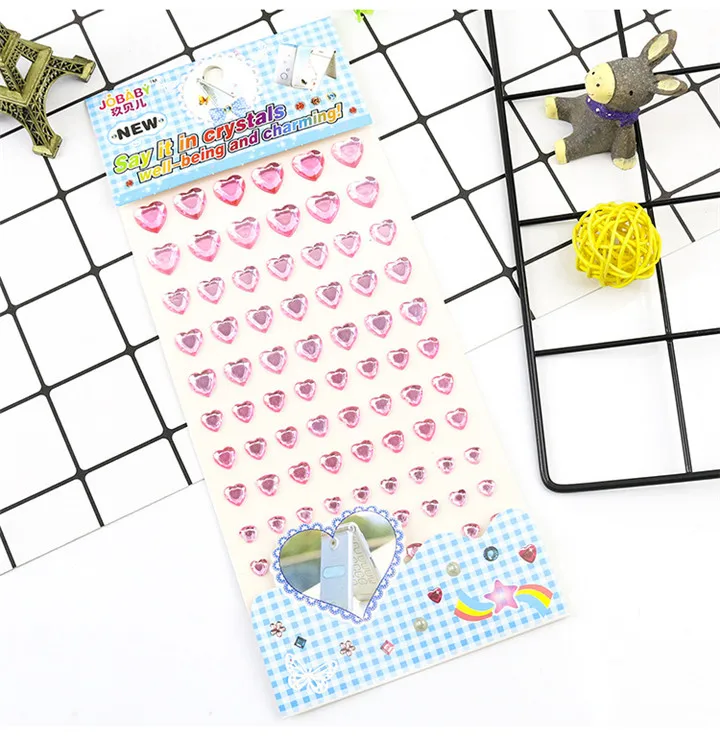 7  Acrylic Love Crystal Stickers Different Size Single Round Love Rhinestones Stickers For Women Mobile Phone Shell Decor Sticker