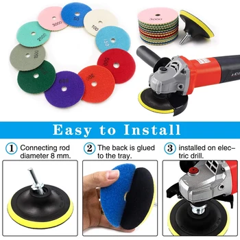 

4 Inch Diamond Polishing Pads Set Wet/Dry Polishing Kit for Granite Stone Concrete Marble Floor Grinder or Polisher (12 Pack)