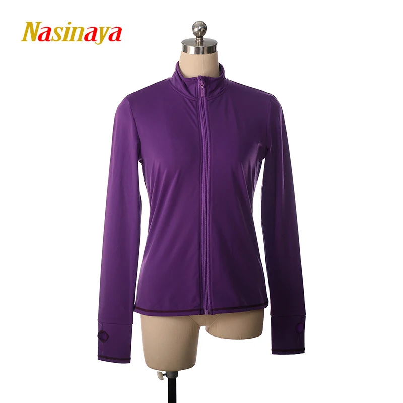 Figure Skating Jacket Zipper Top Girls Women'S Training Competition Skating Jacket Yoga Pilates Gym Black Purple Shiny Top