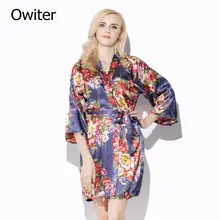 Owiter для свадьбы, невесты, подружки невесты халаты с цветочным принтом шелковая атласная пижама-халат для женщин кимоно пижамы плюс размер Ночной халат