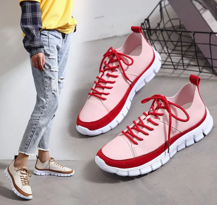 

New spring lace-up shoes woman casual women shoes sneakers tenis feminino fashion leather solid color female shoes