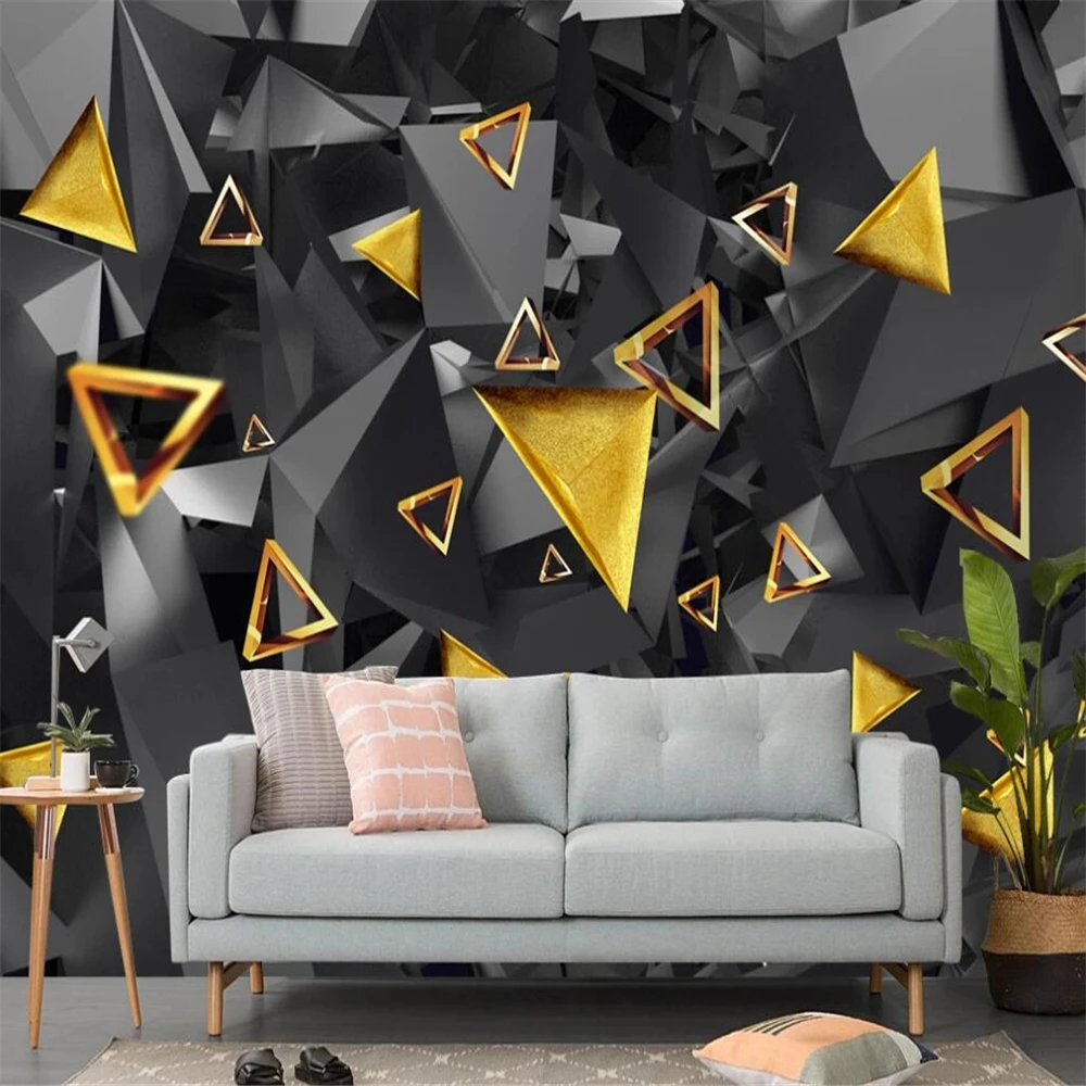 

Dropship Custom Large Wallpaper Mural Three-dimensional Geometric Black And White Abstract Golden Background Wall Decoratio
