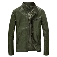 Green Faux Leather Jacket for Men, Padded Thin Velvet Motorcycle Coat, Casual Outwear, Loose Overcoat, Plus Size, 3XL, 5XL 2