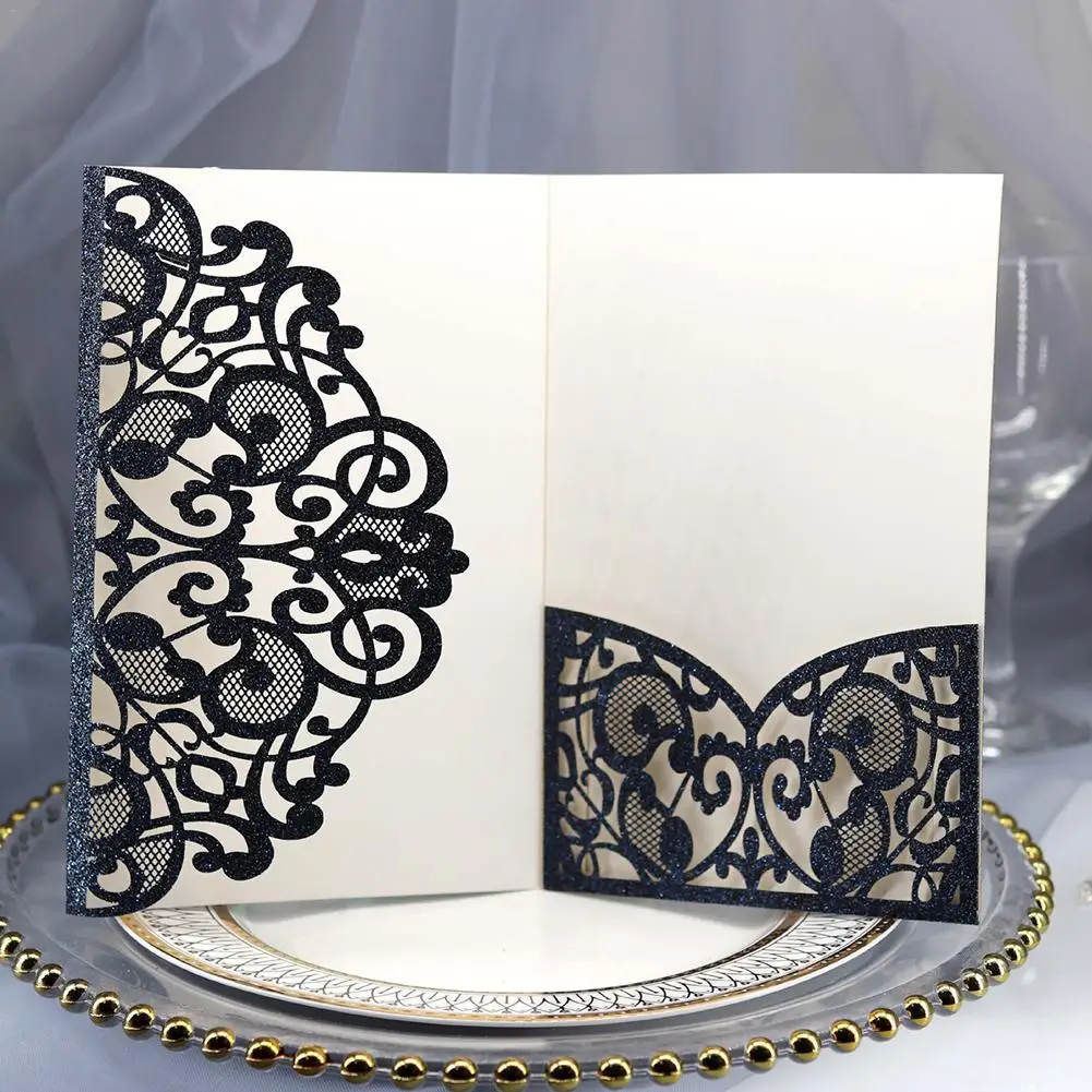  10PCS European Style Glitter Invitations Laser Cut Wedding Invitations Cards Festive Greeting Cards - 4.00015E+12