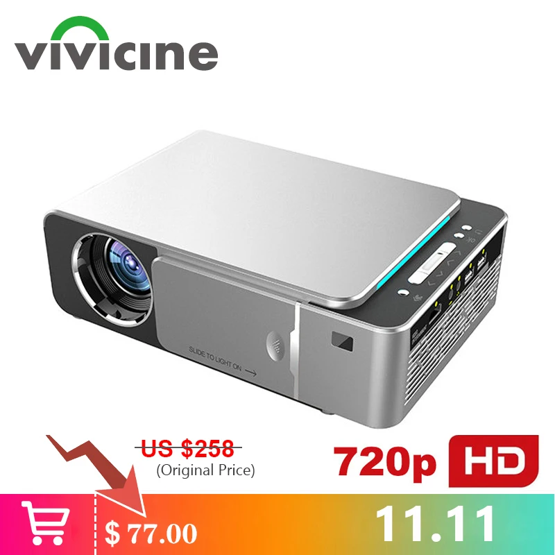  VIVICINE Newest V200 1280X720P LED HD Projector Optional Android 7.1 BluetoothSupport 4K Wifi HDMI 