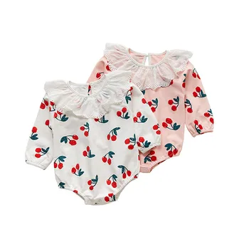 

MILANCEL 2019 autumn new baby jumpsuits cute cherry print infant girls bodysuits lace collar baby girls outfit