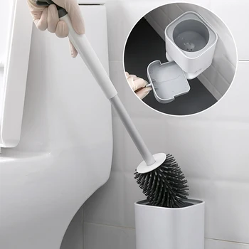 

Silicone Toilet Brush Soft Bristle Wall-mounted Bathroom Toilet Brush Holder Set Clean Tool Durable ThermoPlastic Rubber