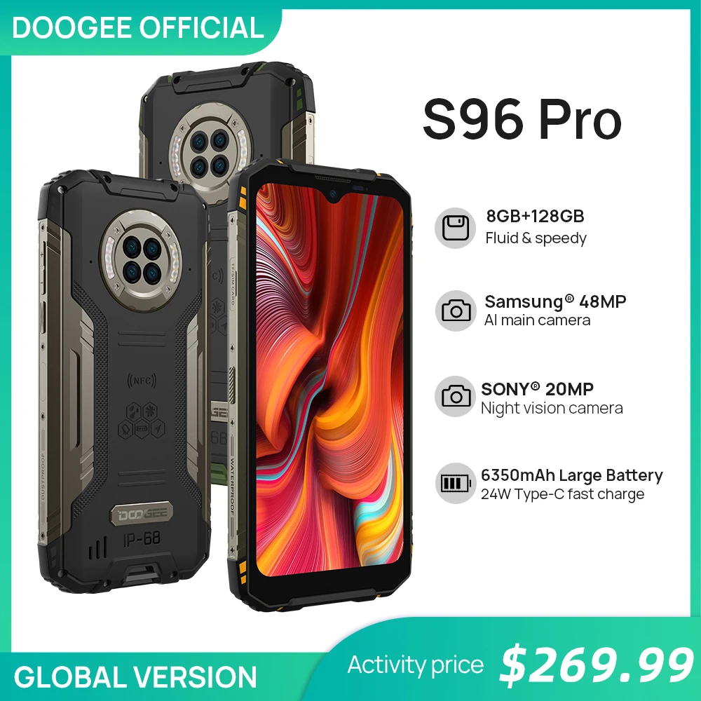 DOOGEE S96 Pro Водонепроницаемый прочный телефон четыре камеры 48Mп 20Mп Инфракрасное