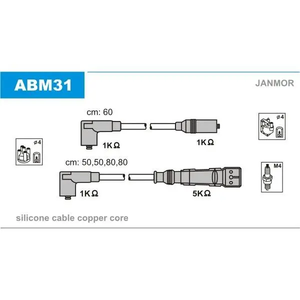 Комплект проводов VW Golf 1.4 ABD 91 JANMOR ABM31|Мотоциклетный стартер| |