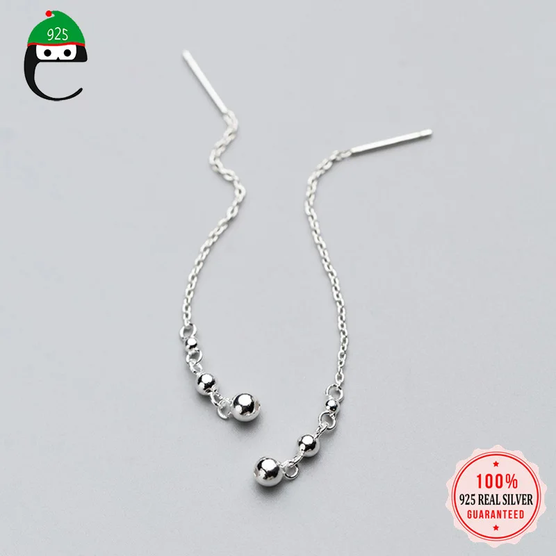 ElfoPlataSi,, 925, твердые, Настоящее серебро, серьги-гвоздики, три бусин, 6,5 см, связанные, висячие серьги, подарок для девочек, друзей, ED150