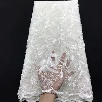

2020 New Selling African Tulle Lace Pure White Lace fabric France Wedding Dress High Quality Frence Mesh Lace Embroidery 5 yards