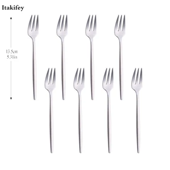 

8Pcs Forks Knives Spoons Set Cake Forks Stainless Steel Thicken Rainbow Small Fork Dessert Fork Colorful Tea For Party Utensils