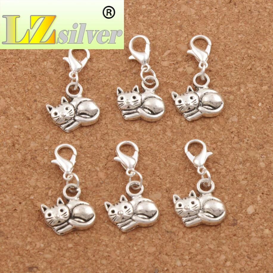 145pcs Zinc Alloy Lying Smooth Cat Clasp European Lobster Trigger Clip On Charm Beads C1153 14x27 mm