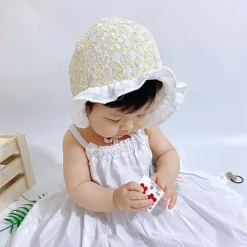 

Baby girls gold lace flower bonnet hat Toddler Infant girls Vintage court hat Mop cap Maid hat Photography Props H195S
