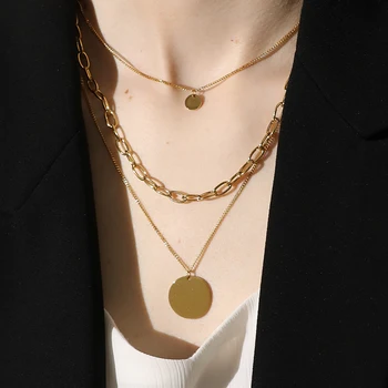 

Timeless Wonder Titanium 3 Layered Coin Chains Choker Necklace Women Stainless Steel Jewelry Designer Boho Ins Top Trendy 5562