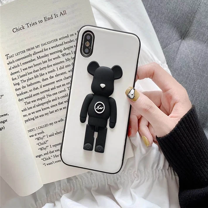 Популярный кожаный чехол с 3D медведем мягкими краями для телефона Iphone 6 7 8 plus X XS XR