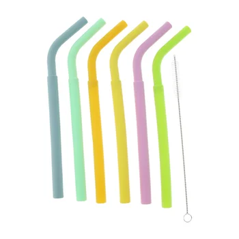 

6x BPA Free Silicone Flexible Reusable Straight Bendy Drinking Straws + Cleaning Brush Set