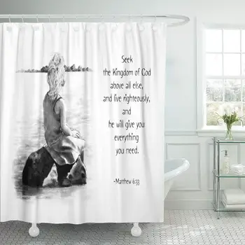 

Scripture Pencil Drawing of Child Painting Bible Verse Christian Shower Curtain Waterproof Polyester Fabric 60 x 72 Inches