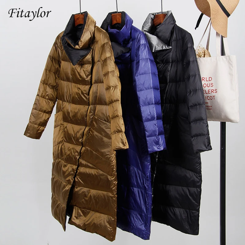 Acheter Fitaylor blanc duvet de canard Ultra léger veste femmes hiver Double face mince vers le bas manteau simple boutonnage Parkas