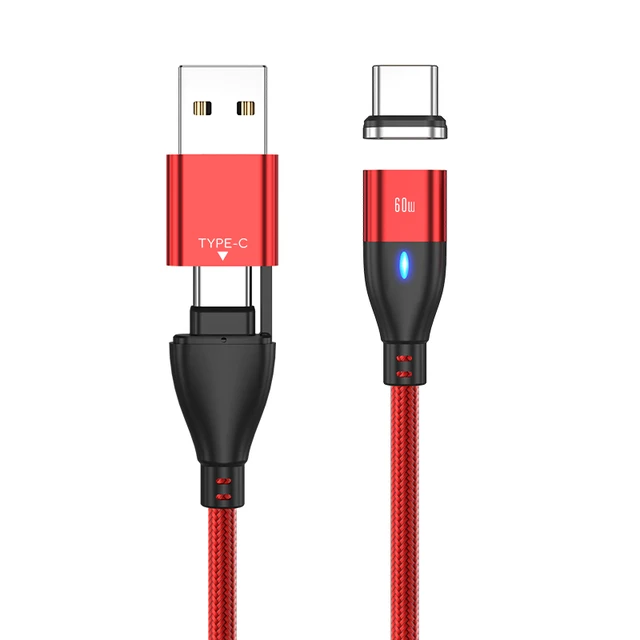 AUFU 6 in 1 60W PD Fast Charger Cable USB C To Type C Micro Magnetic Data Cables for iPhone Charging Wire for Macbook laptop for Type C Red