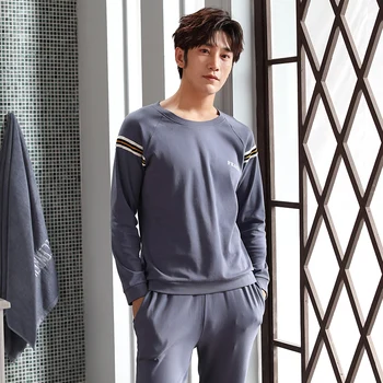 

Man Clothes Crew Neck Long Sleeve Long Pants Sleepwear Fashion Style Casual Style Spring Autumn Pajamas Man Pajamas Set Pj Set