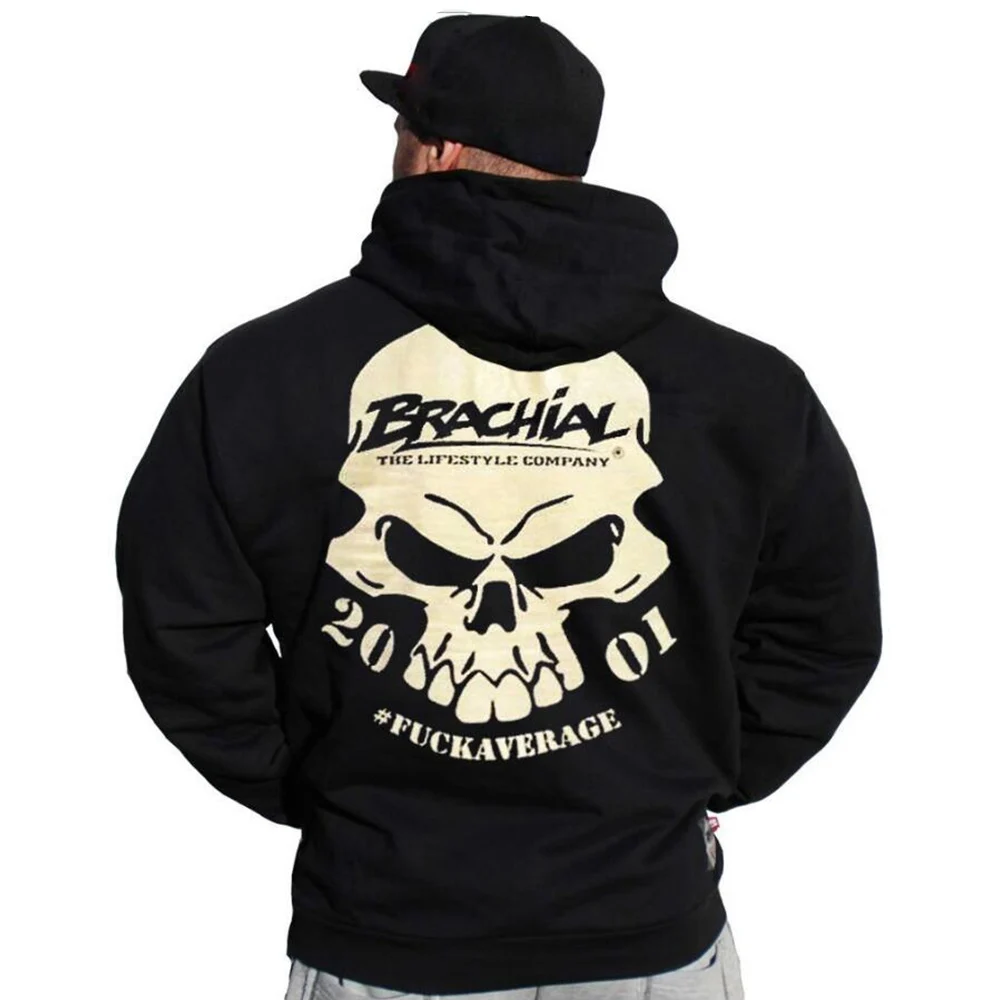 

Gym Fitness Hoodies Mens Casual Skull Printing Sweatshirt Fashion Loose Hooded Outerwear Male Running Workout Brand Sportswear