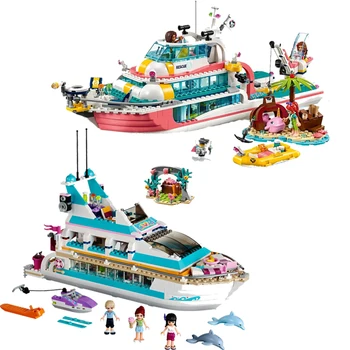 

2020 NEW Love Rescue Ship Holiday Boat 3D Building Blocks Compatible lepining Friends 41381 Dolphin Yacht Toys