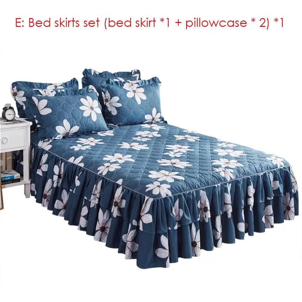 Новейшие постельные юбки, размер queen, покрывало с цветочным принтом, хлопковое покрывало на кровать, Двухслойное постельное белье, принадлежности# 4O - Цвет: E