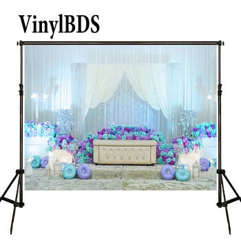 

VinylBDS Wedding Backdrops 10x10ft Wedding Flower Photography Backdrop Blue and White Curtain Backgrounds for Photo Studio