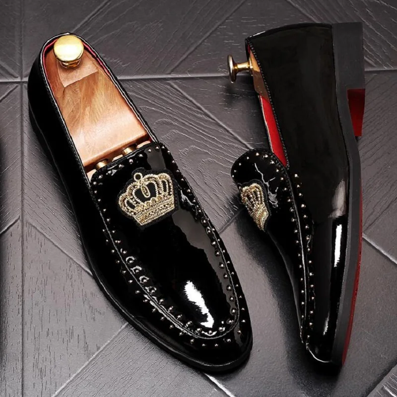 Men Handmade Embroidery Crow Pattern Exotic Designer Loafers FashionBrand Casual Wedding Dress Shoes mens leather dress shoes