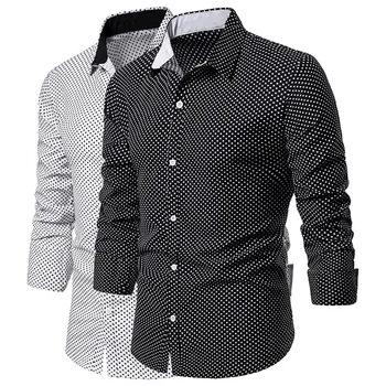 

2019 New Autumn Men Clothes Slim Fit Long Sleeve Male Shirt Polka Dot Casual Men Shirt Bussiness Casual Shirts Plus Size S-2XL